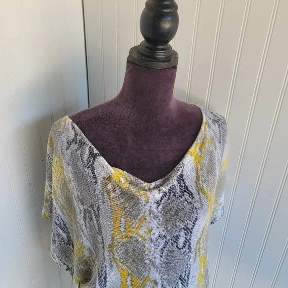 Cache Snake Animal Print Mini Bodycon Kinomo Dress Linen Blend Yellow Gray Sz M - Picture 12 of 13